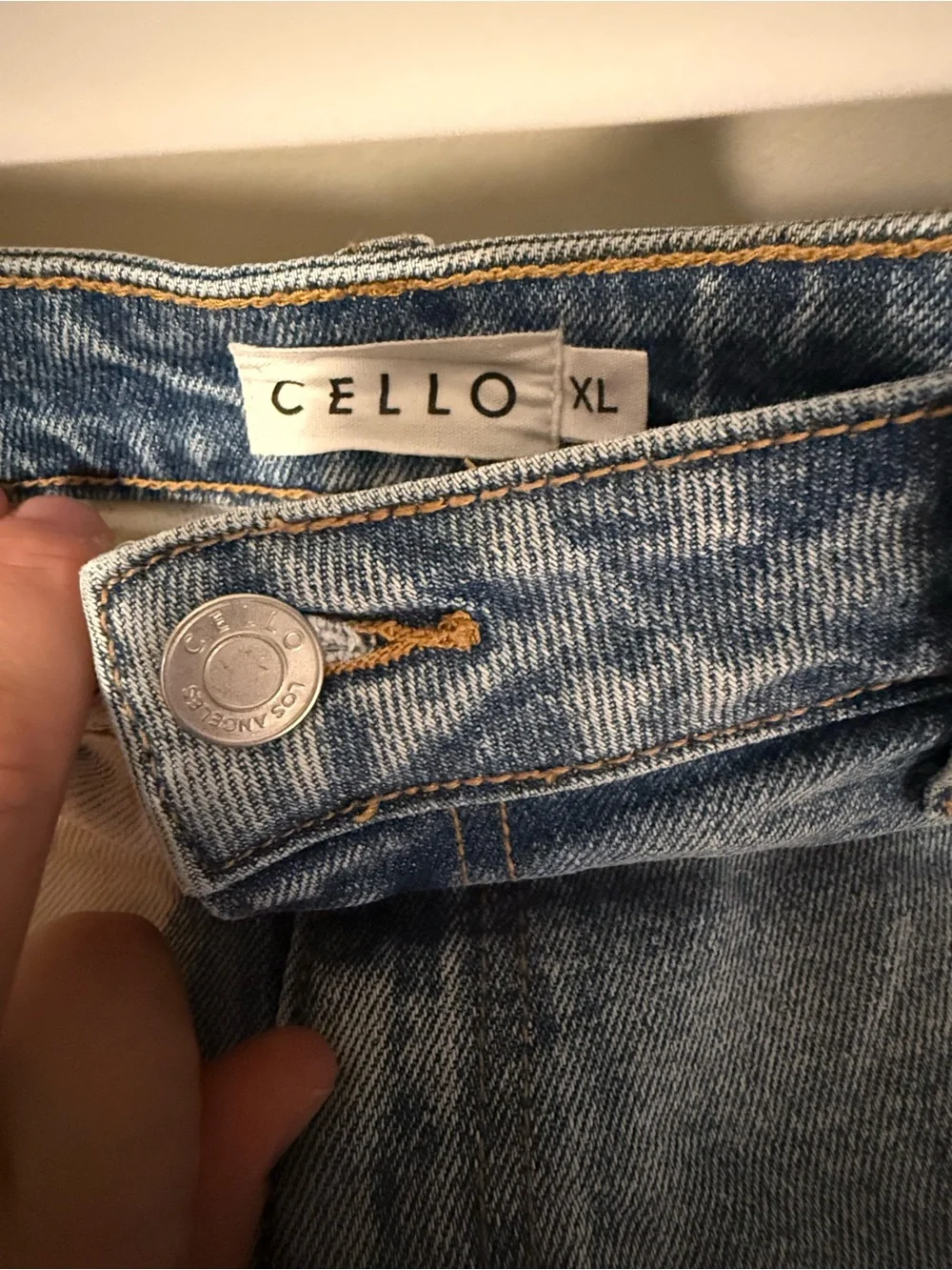Cello Bleached Two-Tone Distressed Denim Shorts - Blue/White